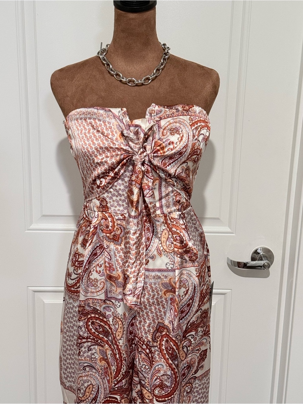 NWT Lulu’s Paisley Strapless Wide Leg Jumpsuit Size S Boho Palazzo Romper - Picture 2 of 9